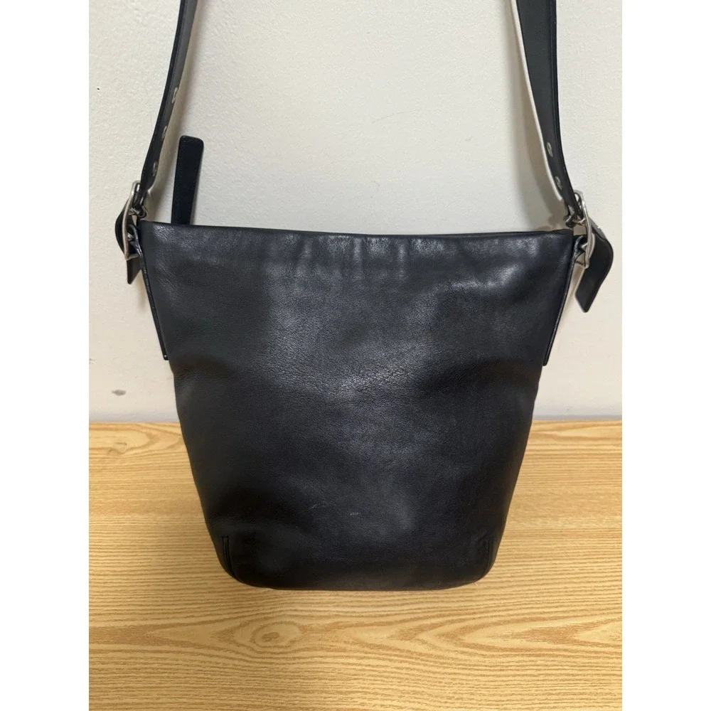 Vintage Coach Legacy Gloved Tan 9186 Black Leather Bucket Shoulder Bag Hobo Soho